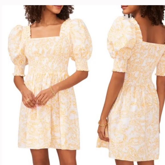 1 State puff sleeve yellow smocked dress S - Picture 10 of 10